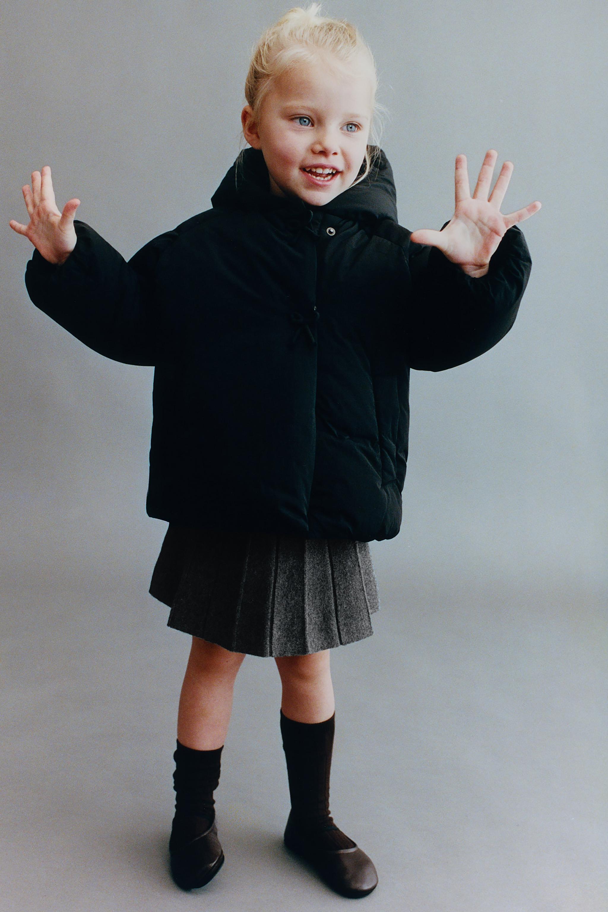 DOUBLE-BREASTED HOODED COAT WITH BOWS